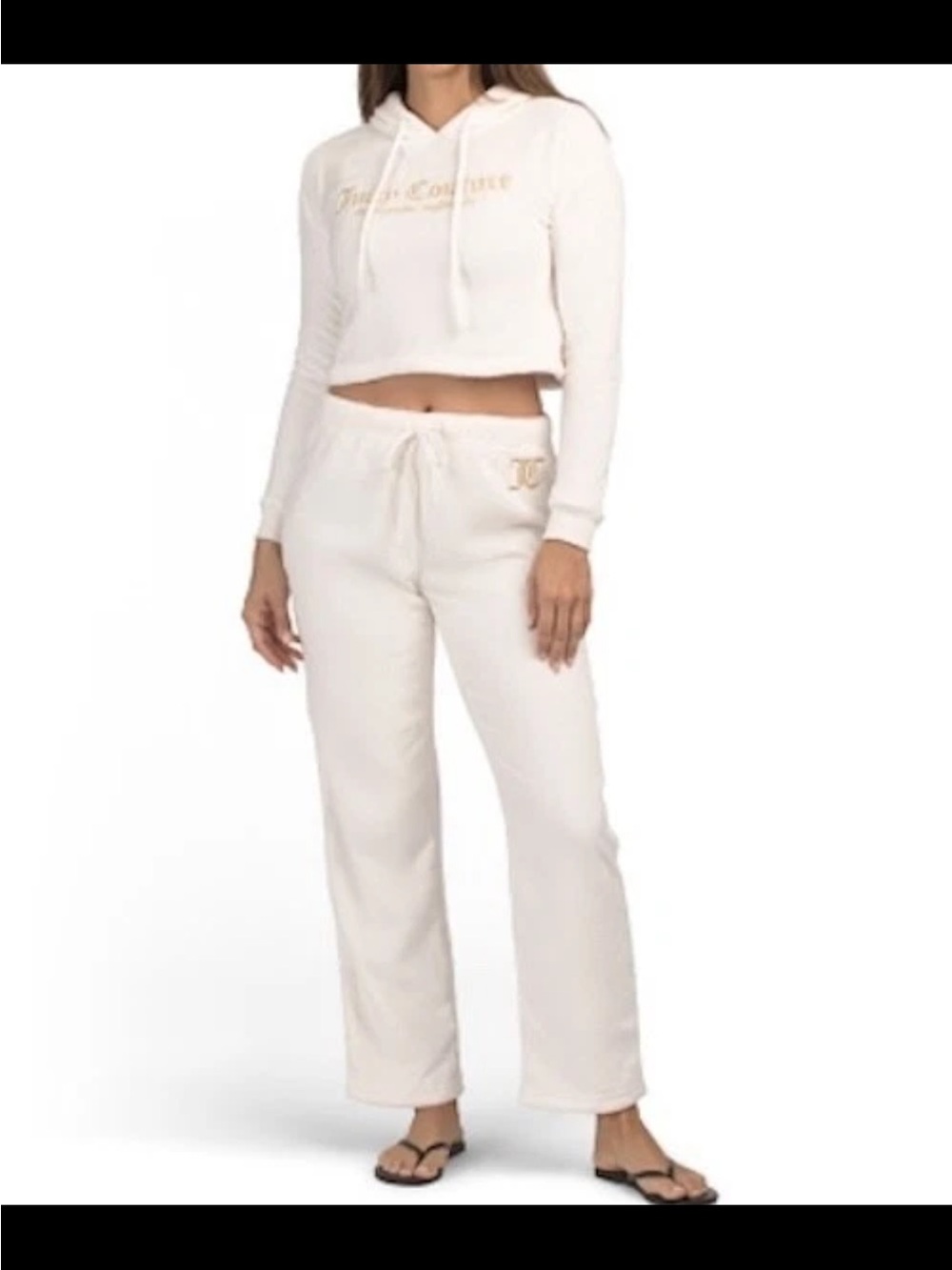 NWOT Juicy Couture Cream Cropped Hoodie and Lounge Pants Set Sleep /Lounge M